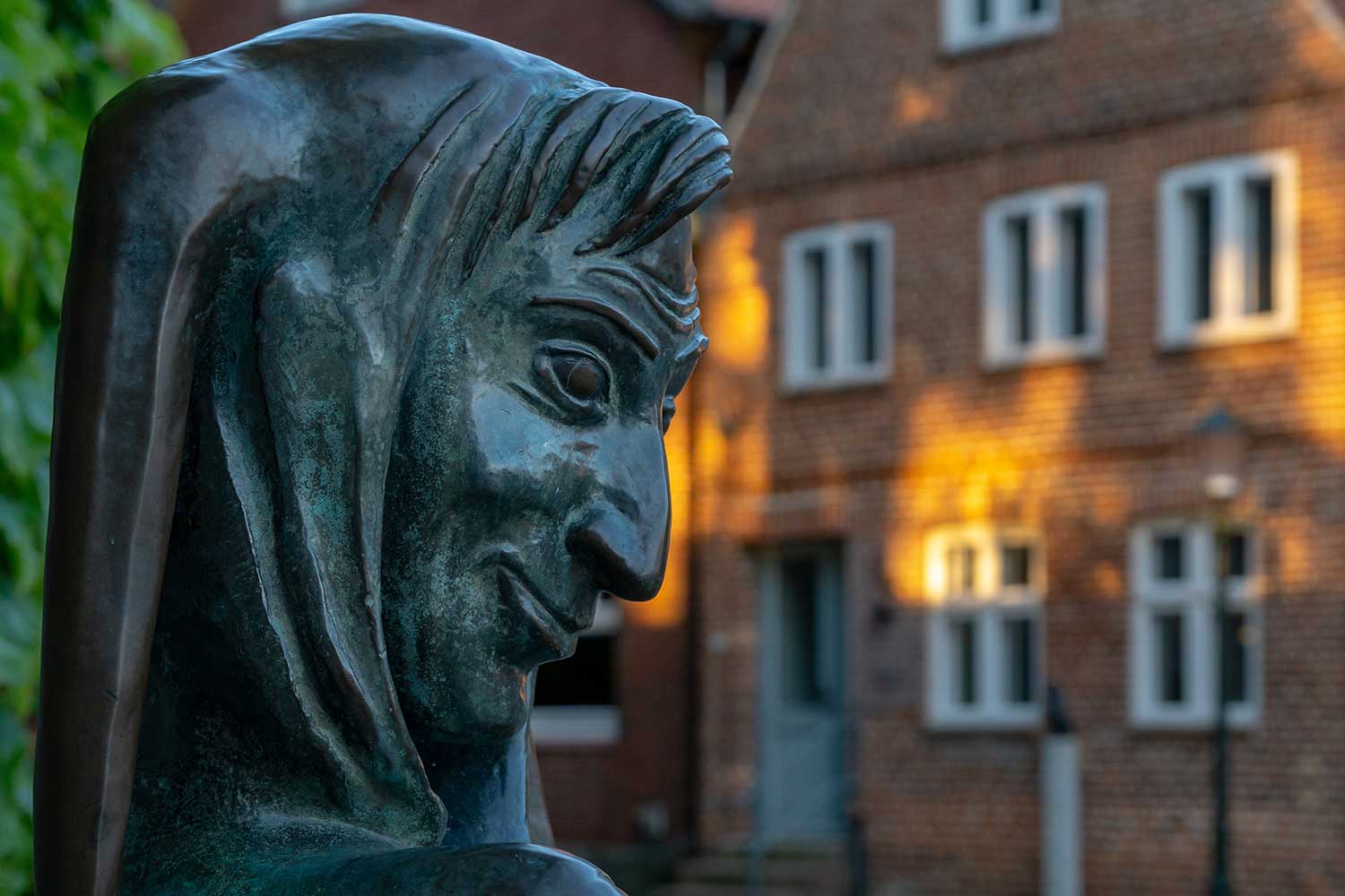 Kopf der Till-Eulenspiegel-Statue in Mölln.